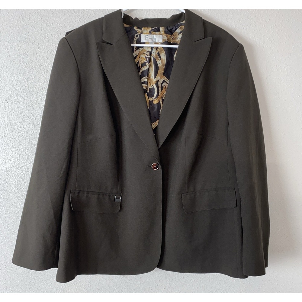 Emilyโ Women's 20 W Brown Equestrian Blazer Jacket Career Work Office Button Up